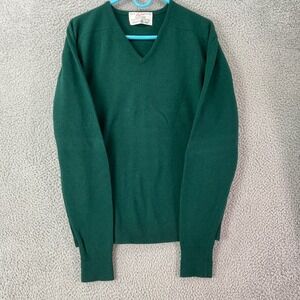 Byford V-Neck Sweater Mens 44 Green Excellent Lambswool Hardy Amies England